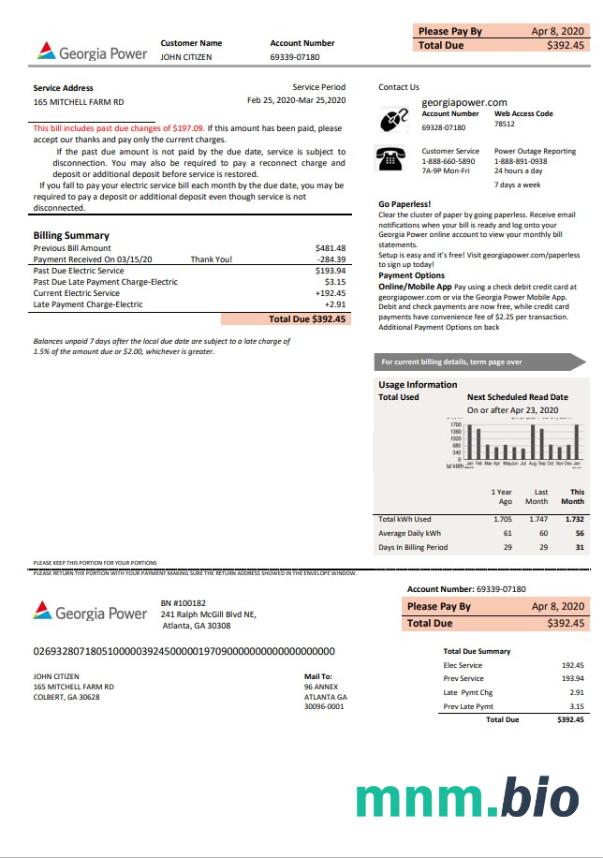 USA Georgia Power  pożytek nowy szablon rachunku marki w formacie Word i PDF, w pełni edytowalny